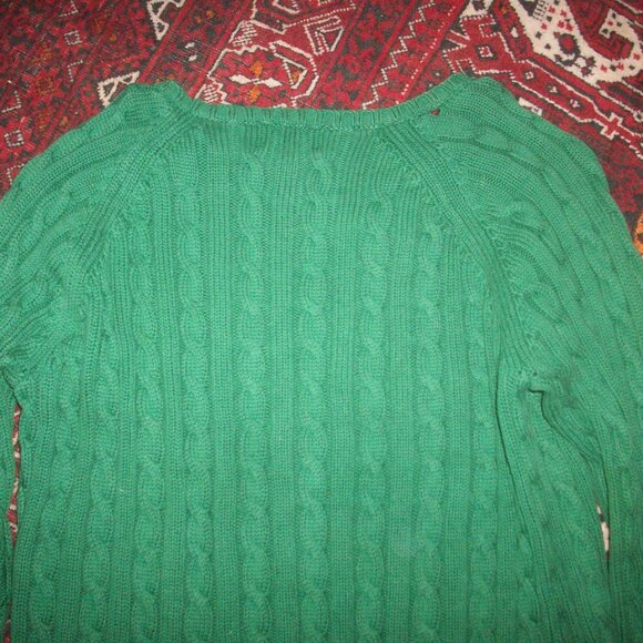 Vintage LL Bean Women's Size Small Cotton Thick Cable Knit Sweater Forest Green - Picture 3 of 12